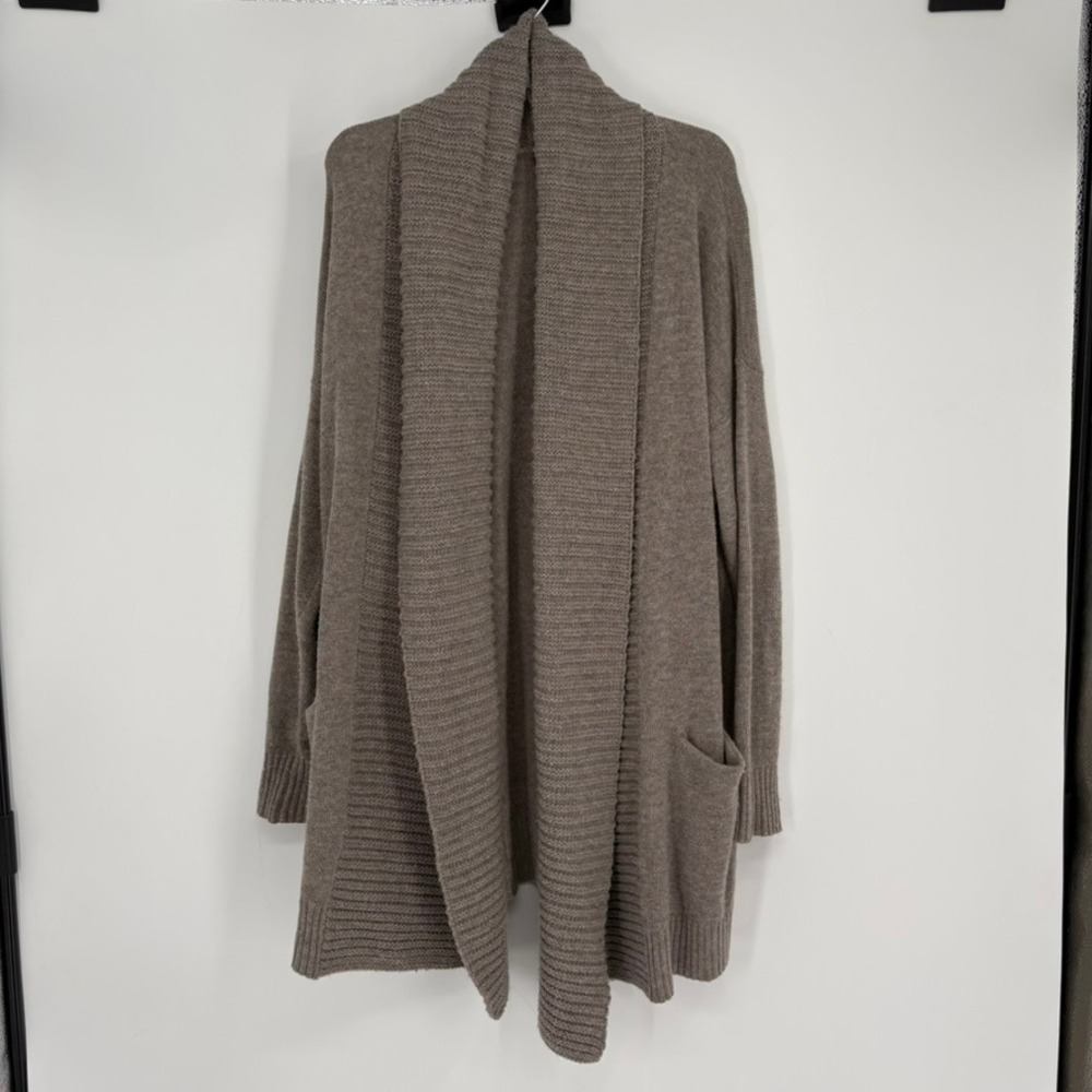 J.Crew Cardigan Women XS/S Taupe Open Front Shawl Collar Wool Blend Longline